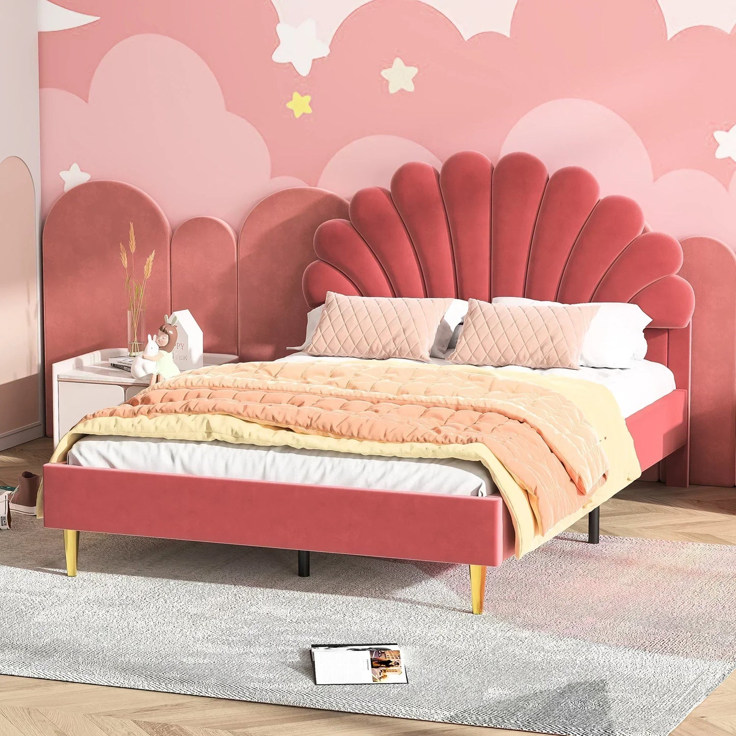 Flower Design Velvet Bed