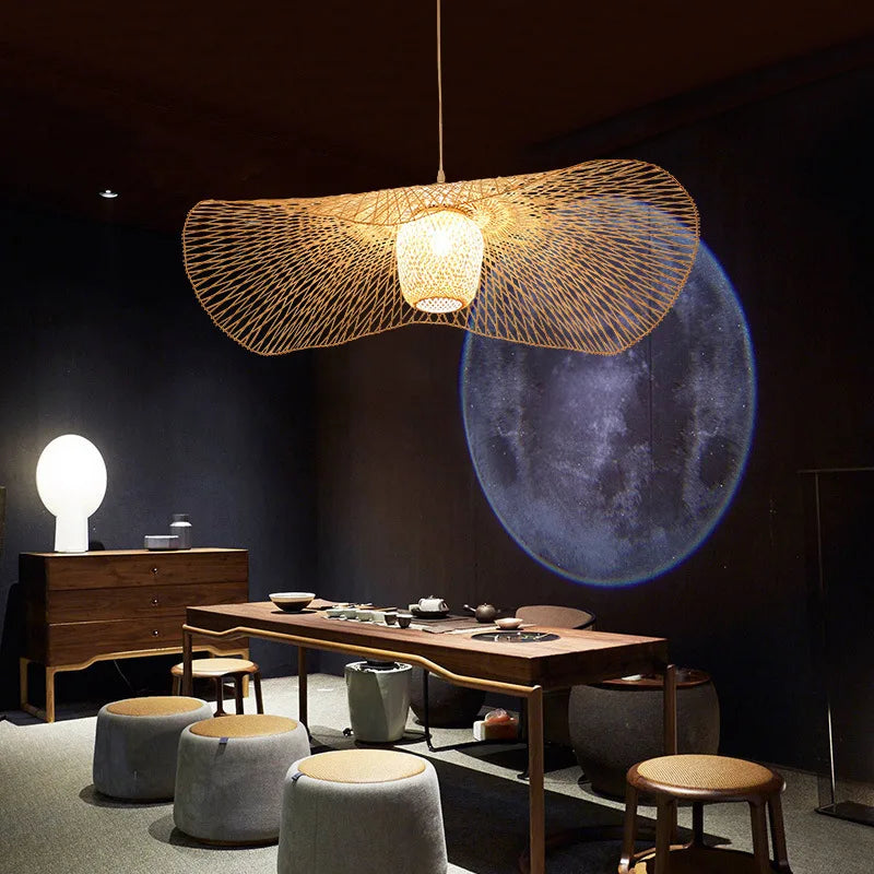 Japanese-Style Woven Bamboo Pendant Light