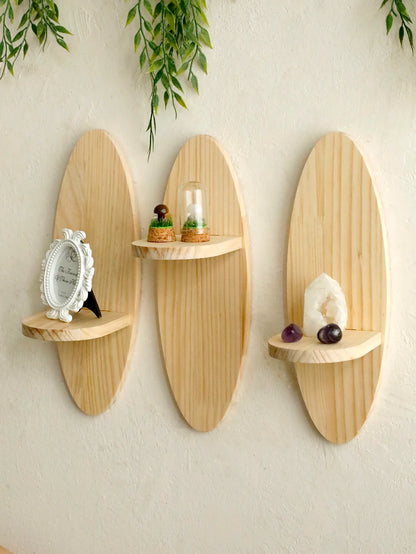 Bohemian Rustic Oval Wood Wall Shelf