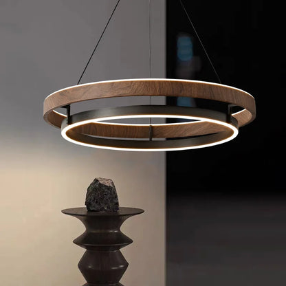 Italian Design Walnut Ring Chandelier