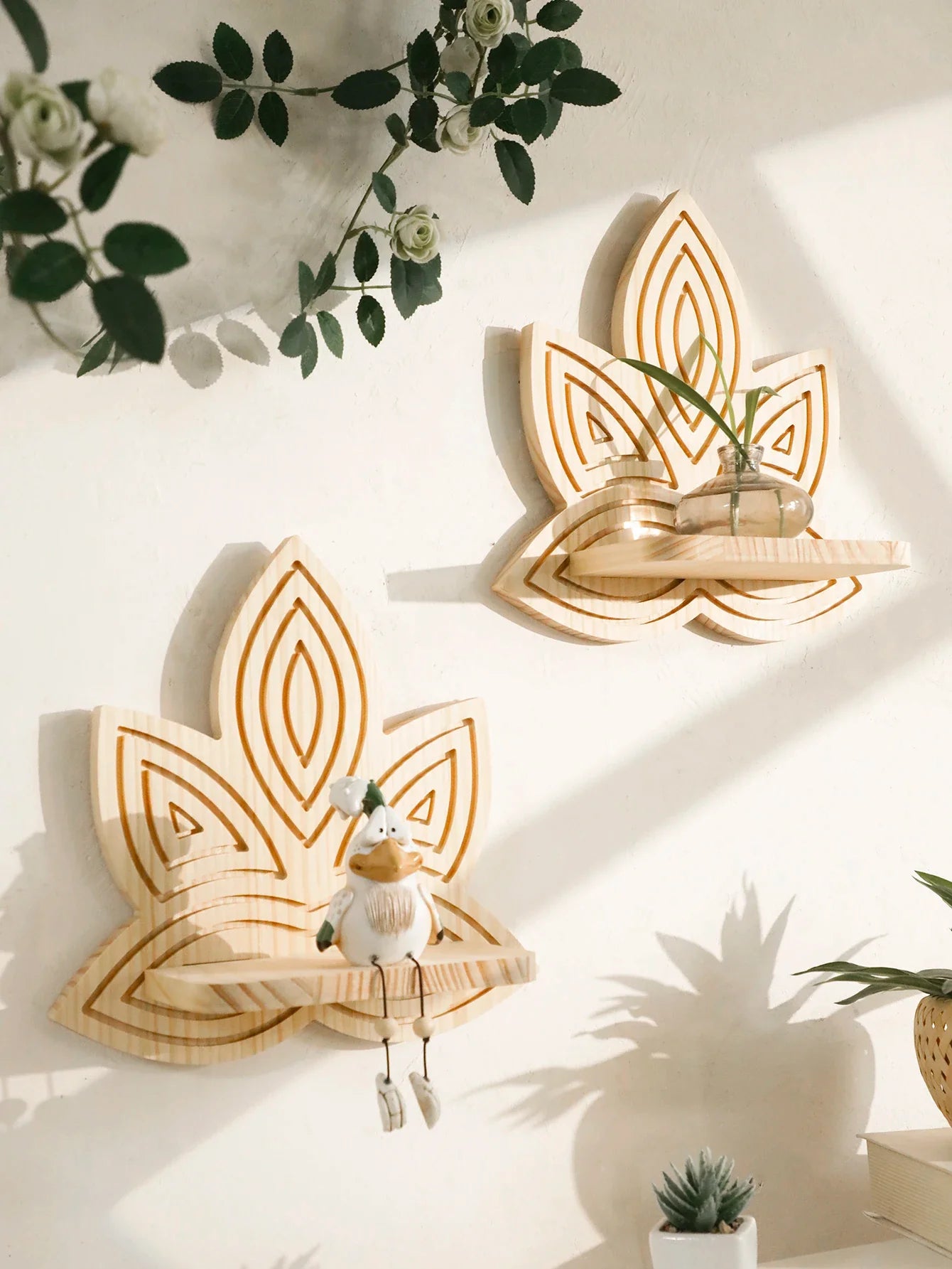 Lotus Floating Wood Wall Shelves