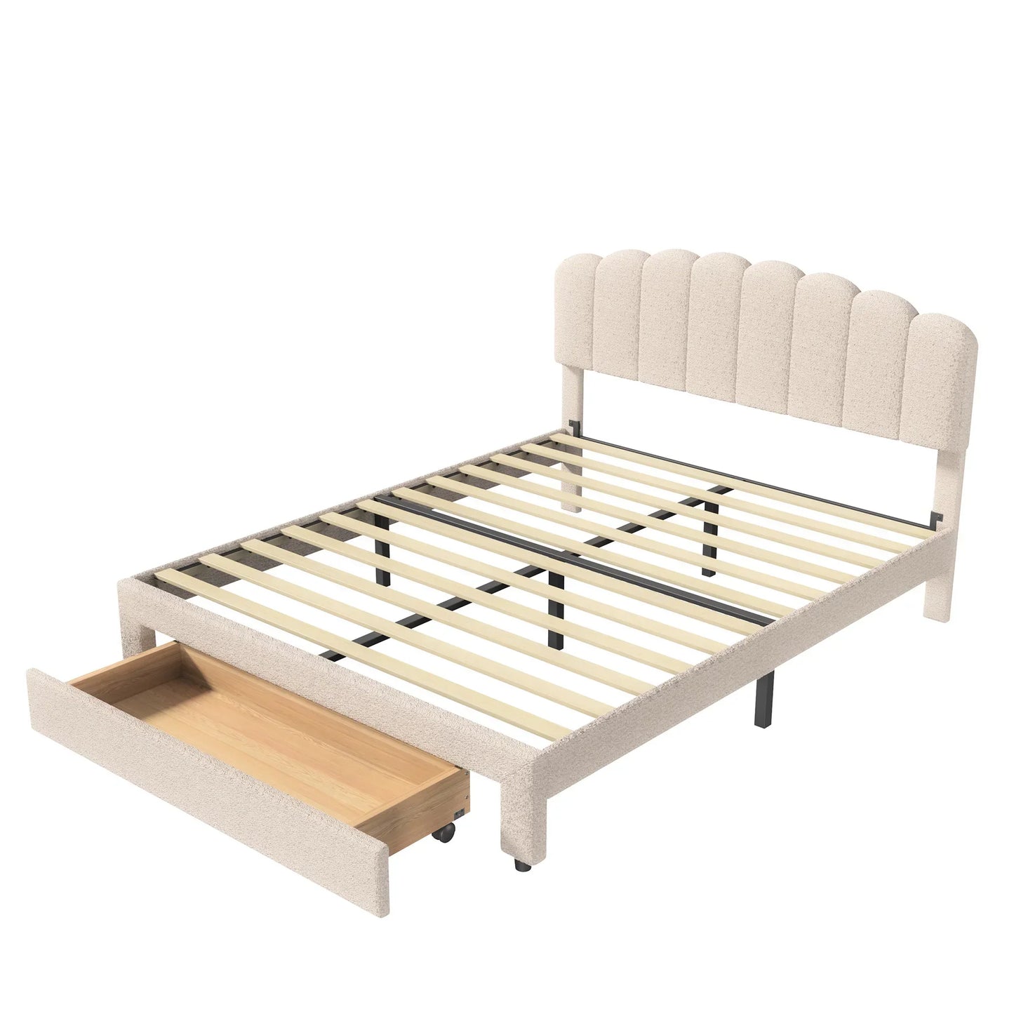 Velvet Bed with Storage & USB Ports