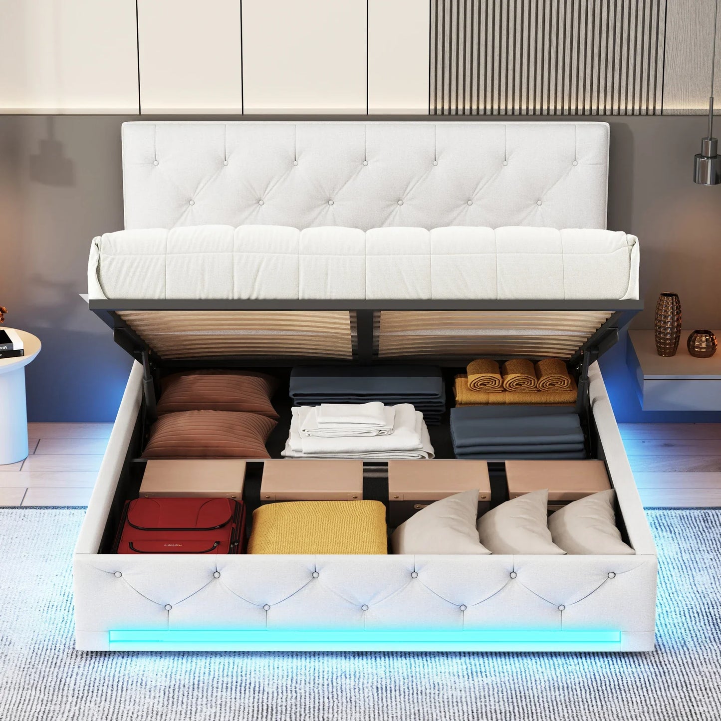 Ottoman Storage Bed with 3-Side LED
