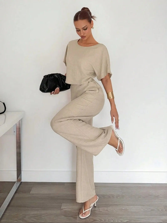 Ensemble Pantalon Large & Crop Top – Tenue Décontractée Ample Deux Pièces