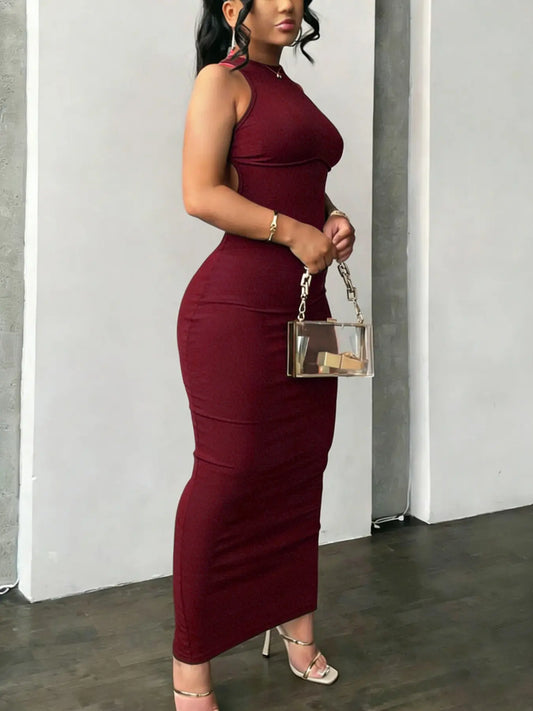 Robe Moulante Dos Nu Croisé – Robe Longue Col Rond Ajourée