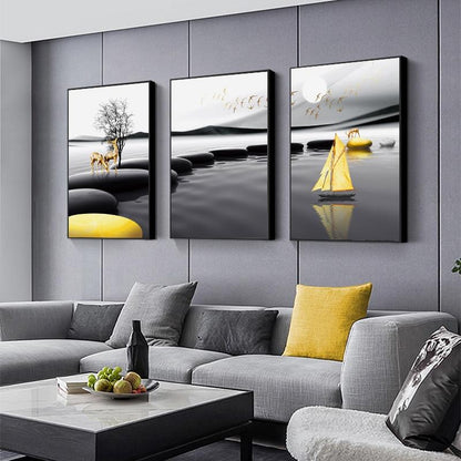 Tableau Scandinave Noir et Blanc Paysage