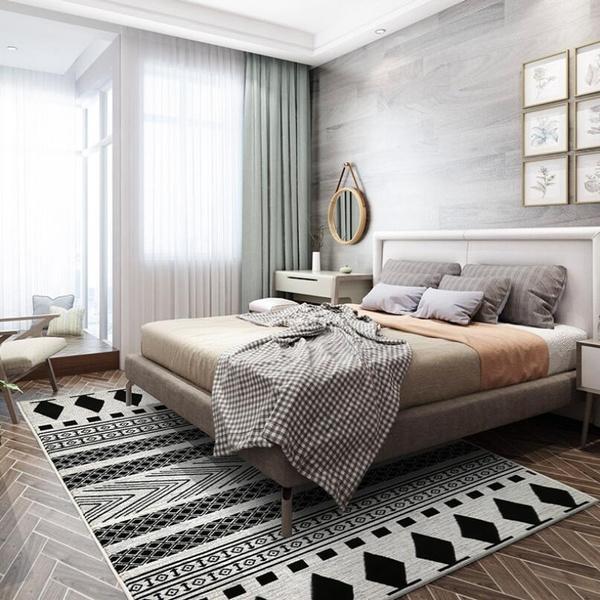 confortable moderne chambre Caractéristiques noir et blanc à motifs tapis  27941086 Photo de stock chez Vecteezy